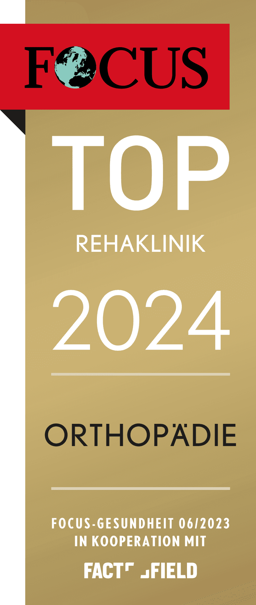 Focus-Siegel der Rehaklinik Lautergrund für das Jahr 2024 als TOP Rehaklinik im Bereich Orthopädie
